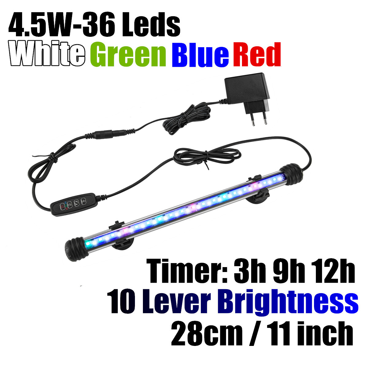 8.5W 56 Leds Aquarium Led Licht Aquarium Verlichting Lamp Onderwater Subnersed Blauw Groen Rood Wit Gekleurde Timer Dimmer helderheid: 28cm 11 inch