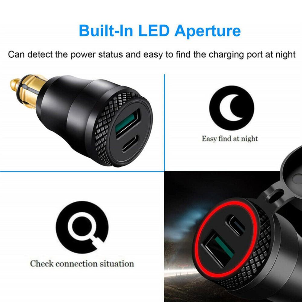 Carcasa metálica de aleación de aluminio para motocicleta, Cargador USB tipo C, voltímetro de 12-24v, para BMW, motocicleta, Hella, Din, rojo y azul