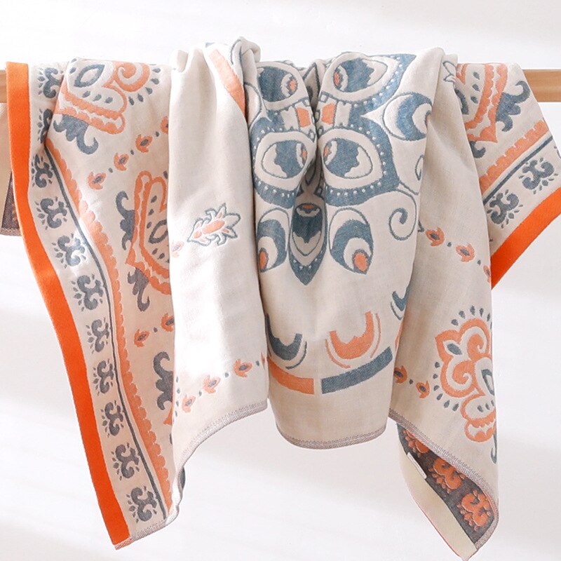 Geometric Printed Pattern Towels Soft Cotton Water Absrbent Bath Towel for Home Use Hotel Spa Service Bathing Accessories