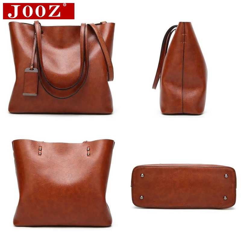 JOOZ Waxing Leather bucket bags Simple Double strap female shoulder bags For Women Messenger Bags Lady All-Purpose Shopping tote