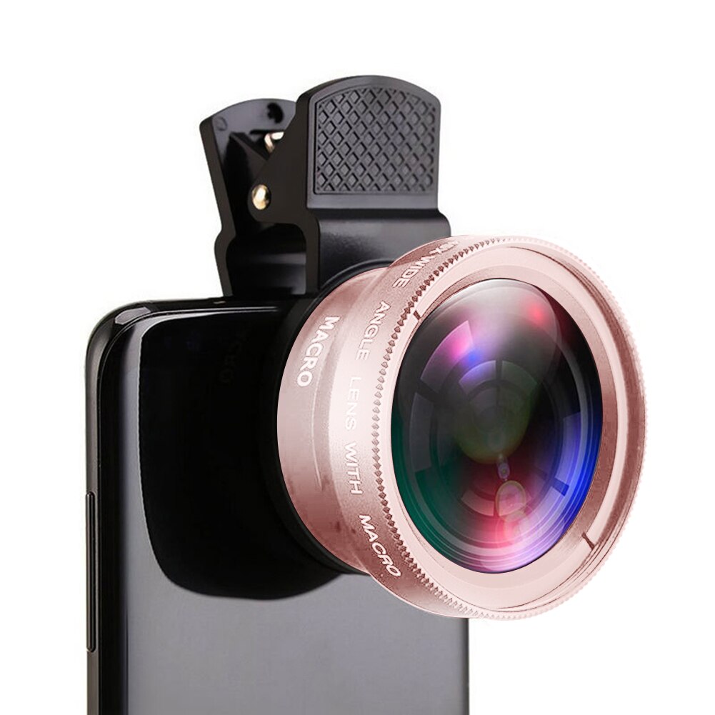 Objectif de téléphone portable 0.45X, Zoom grand Angle, Macro, Kits d&#39;appareil photo avec objectif à Clip sur le téléphone pour Smartphone: Rose Gold