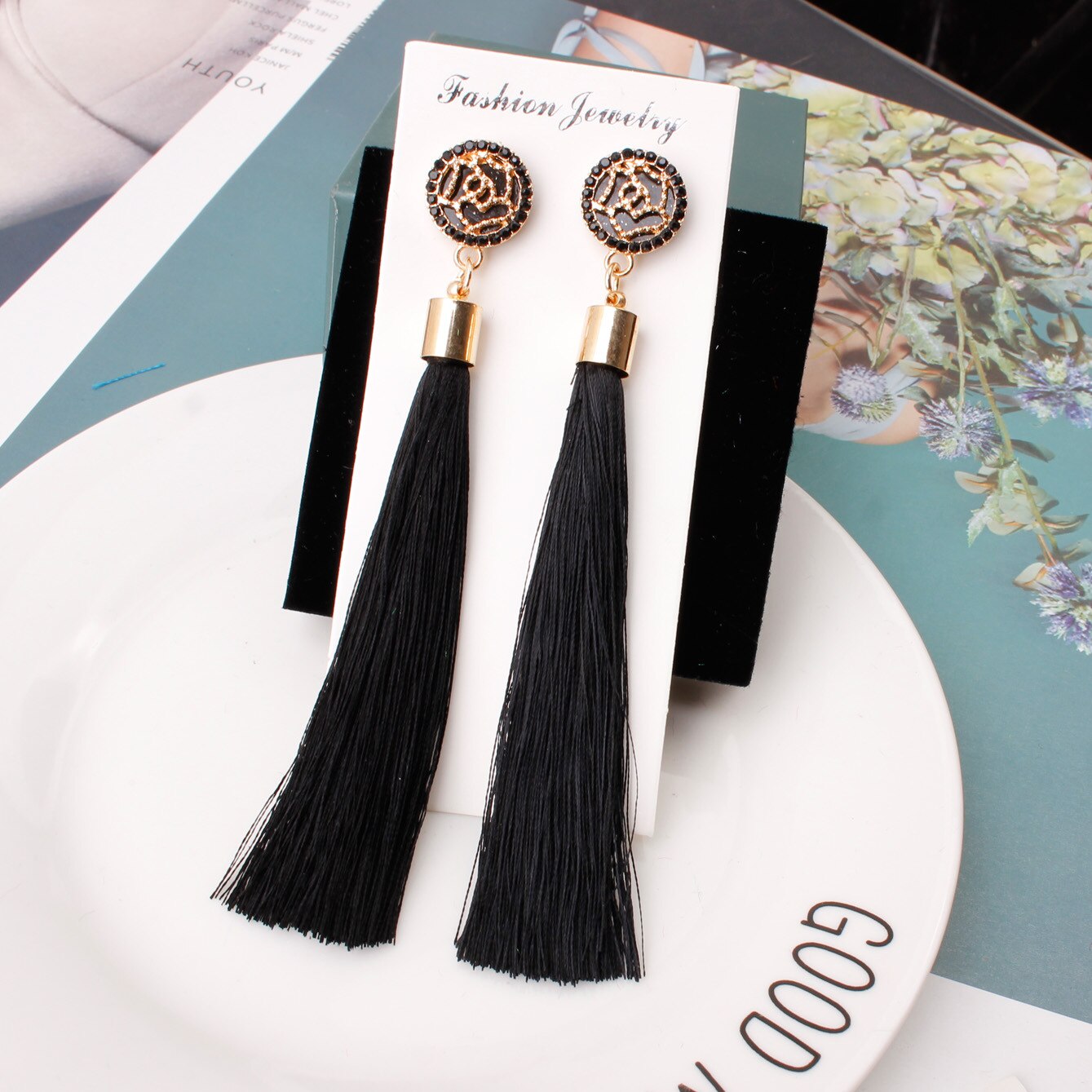 Boucles d'oreilles en fleur de rose pour femmes, style à la , longue et exagérée