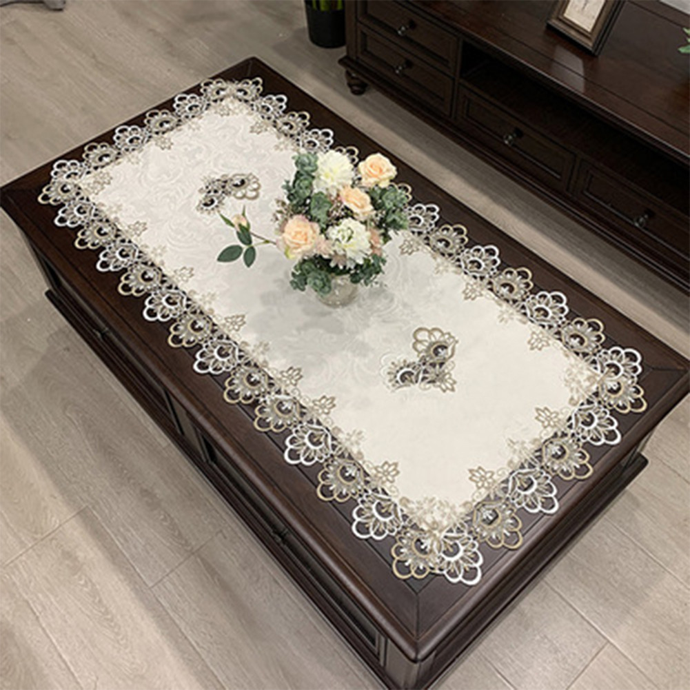 Rechteck Tischdecke europäische bestickte Kaffee Tee Tischdecke hohl geschnitzte Heim textilien Dekoration Zubehör 50*100cm: Weiß