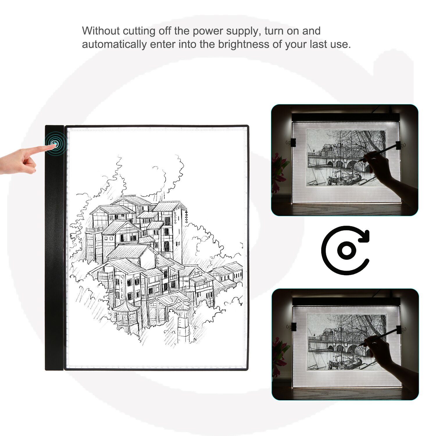 A3 LED Tracing Light Box - 40x33cm Ultra-Thin Drawing Copyboard - 3 Brightness Levels - USB Powered - Acrylic