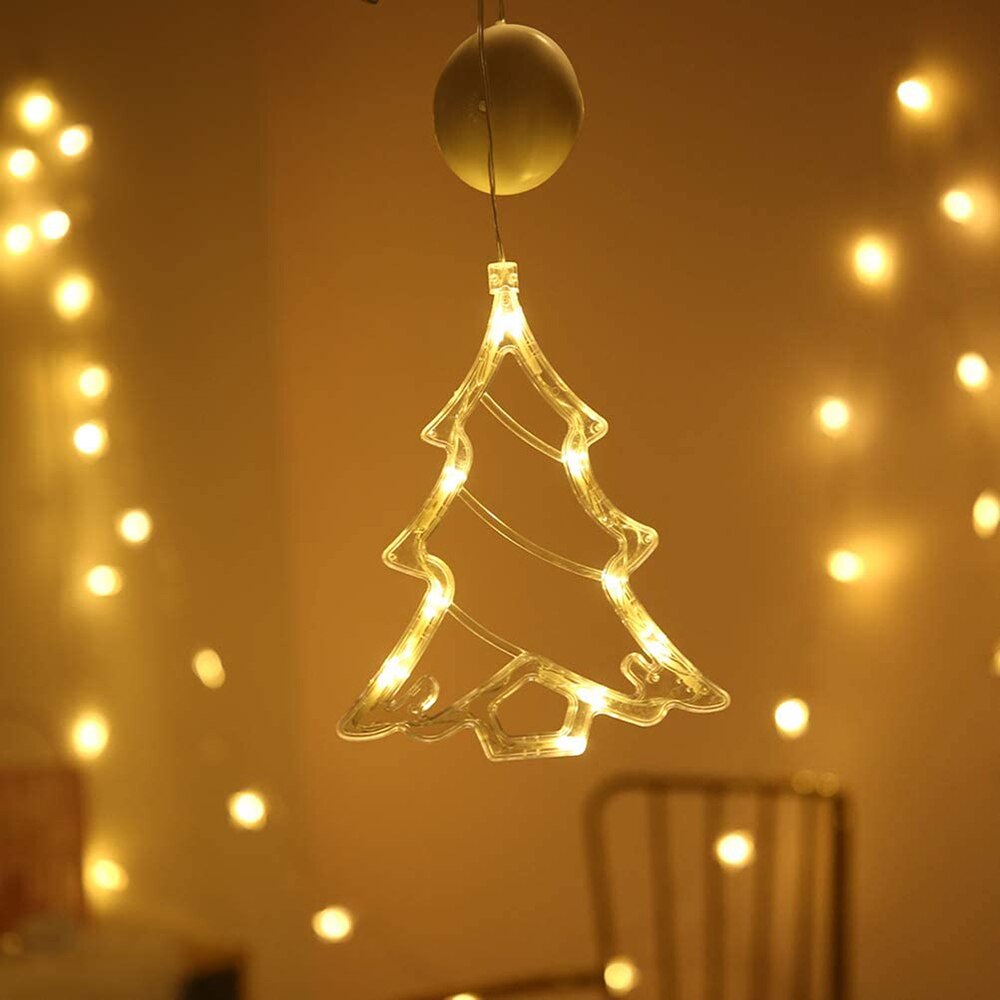 LED Christmas Curtains Light Sucker Window Hanging Lamps Xmas Tree Deer Bells Star Fairy Lights for Home Year Wedding Decor
