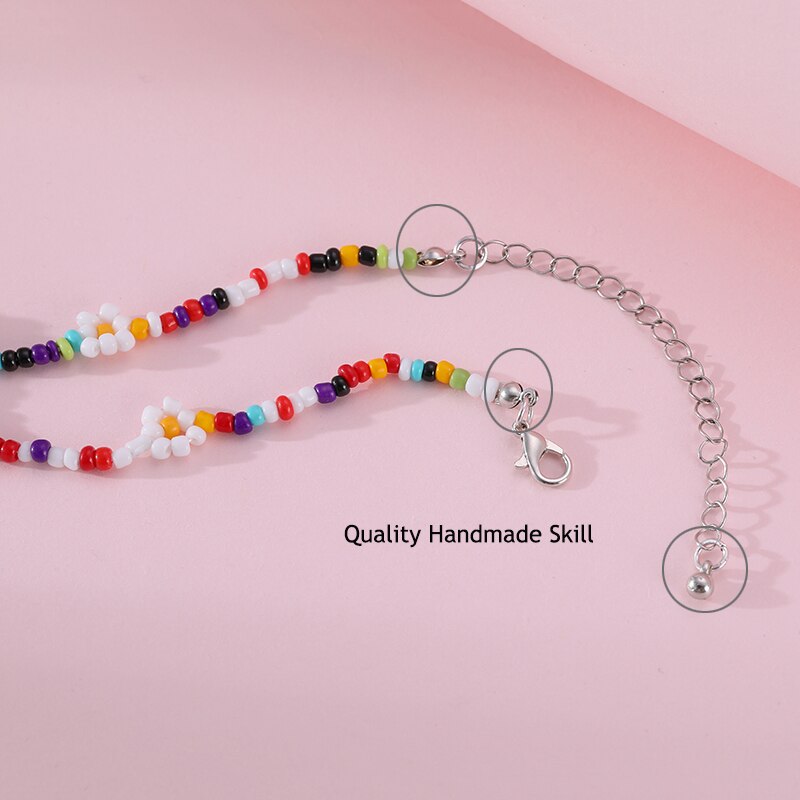 Wgoud Korean Sweet Colorful Little Daisy Acrylic Flowers Boho Beaded Clavicle Necklaces for Women Girls Jewelry