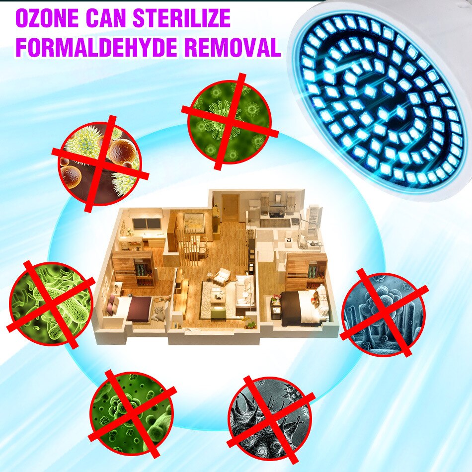 Esterilizador de luz uv led gu10 lâmpada de ozônio uv matar germes de ácaros e27 germicida luz 48 60 80leds interior lâmpada ultravioleta 220v