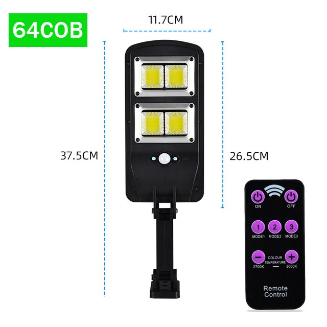 8000W 504LED Solar LED Street Light Waterproof PIR Motion Sensor Smart Remote Control Lamp Outdoor Garden Security Wall Light: 64COB