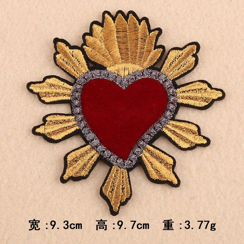 1 pieza, corona dorada, corazón rojo de amor, apliques bordados, parche para ropa, bonito motivo, parches de planchar, insignia DIY, decoración de ropa