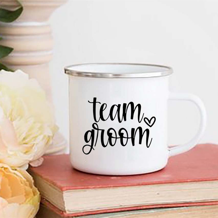 Team Bride Team Groom Printed Enamel Mug Bachelorette Party Coffee Mugs Wine Handle Cups Wedding Maid of Honor Best Man: XH3611-A015WH-8