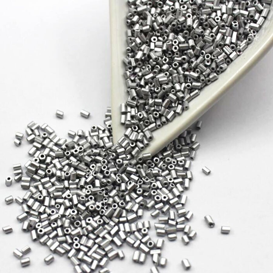16g 1000pcs 2*3mm Metal Color Tube Garment Beads Loose Spacer Beads Cezch Glass Seed Beads Handmade Jewelry DIY Making Bead JS23: Silver Gray JS23M8