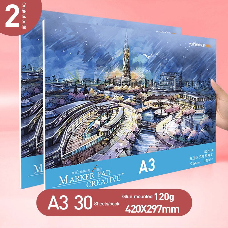 Drawing Paper Mark Pen Drawing Book Cartoon Opaque Paper A3/A4/B5 Mark Pen Color Acrylic Drawing Book Graffiti Art Book: 2pcs A3