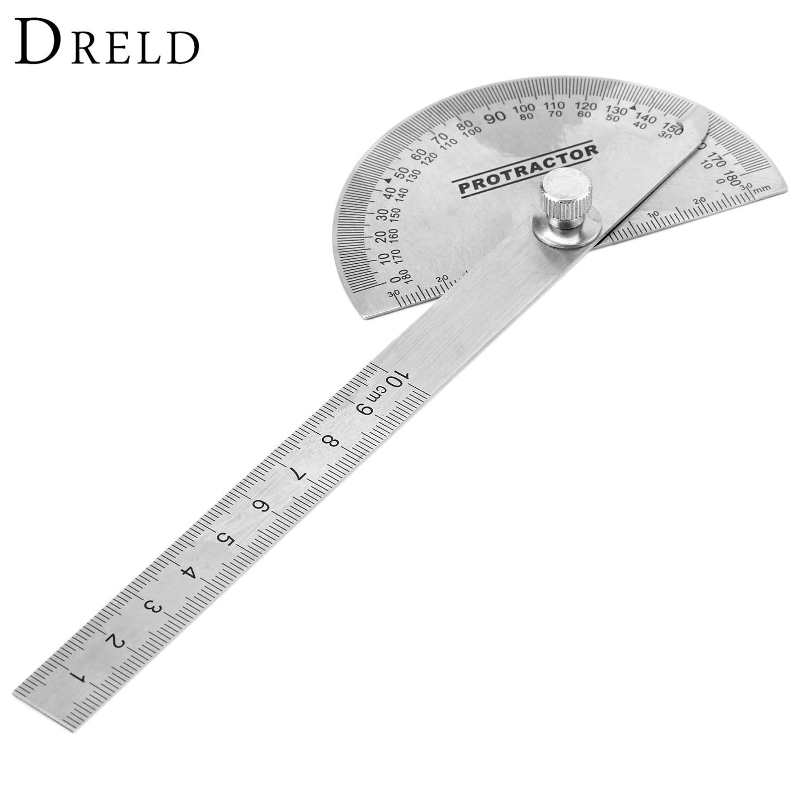 DRELD Stainless Steel 180 Degree Protractor Angle Finder Rotary Measuring Gauges Woodworking Measuring Tool Craftsman Ruler 10cm