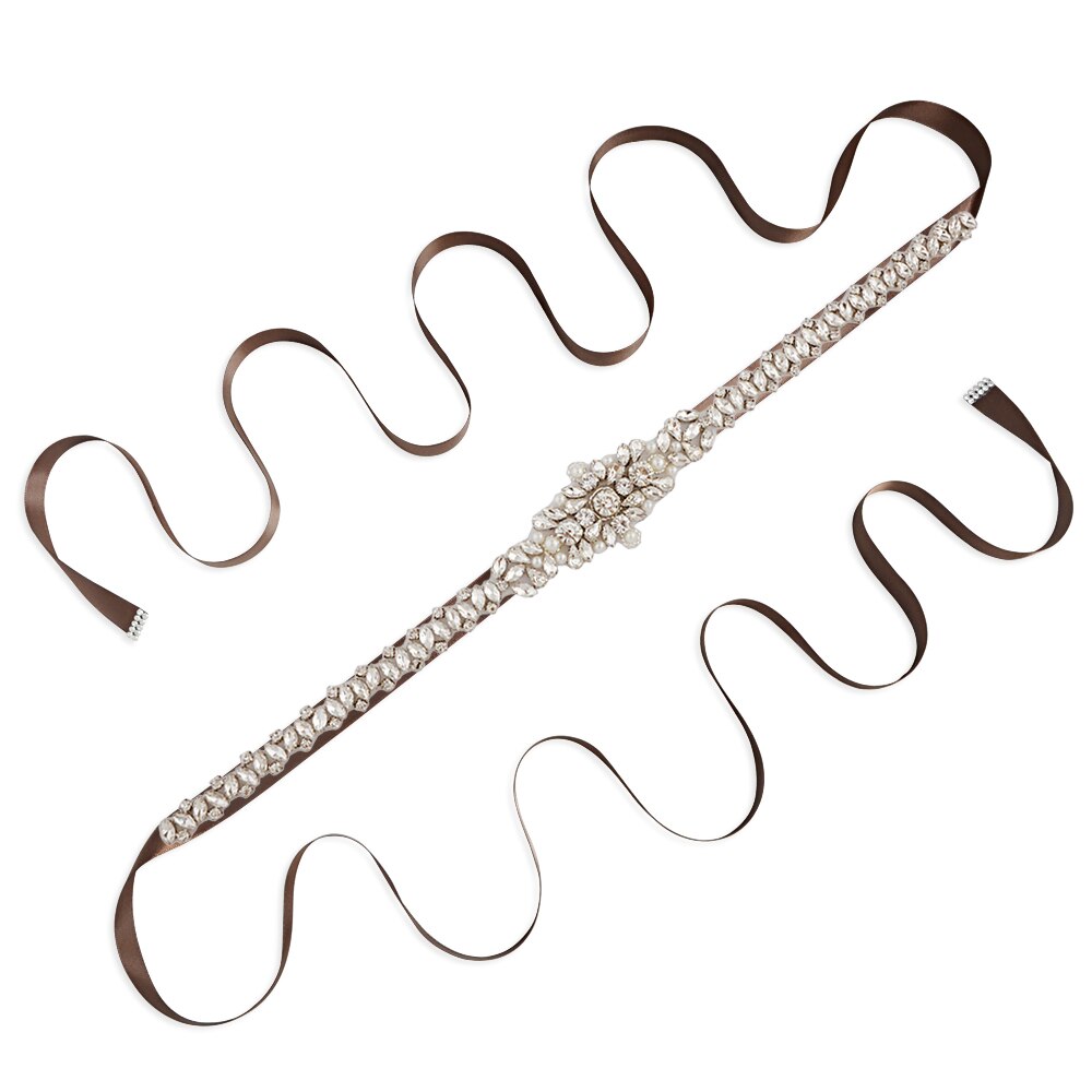 Trixy  s350 luxe bruidsgordel met strass steentjes, kristallinten, bruidsgordels, bruidsmeisjesjurken, accessoires: Bruin