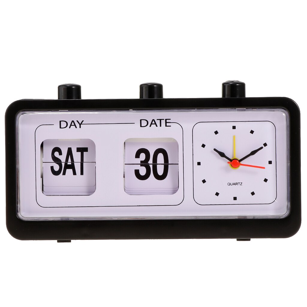 Auto Flip Down Clock Non-ticking Calendar Clock with Day Date Display: Black