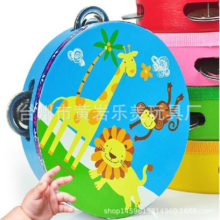 Diameter 15Cm Cartoon Muziek Drum Tamboerijn Houten Shou Yao Gu Zuigelingen Muziekinstrument Speelgoed Kleuterschool Prestaties Props