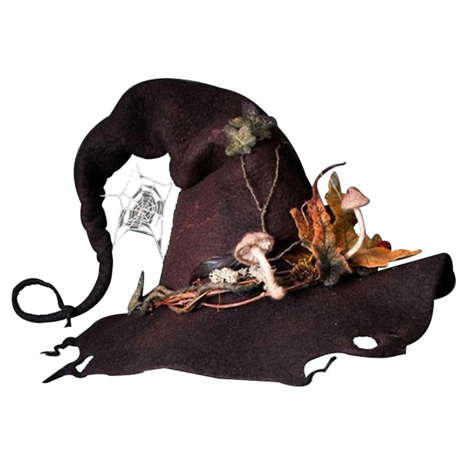 Halloween Party Felt Witch Hat Handmade Witch Hat with Flowers for Women Party Cosplay Costume Accessories: Auburn