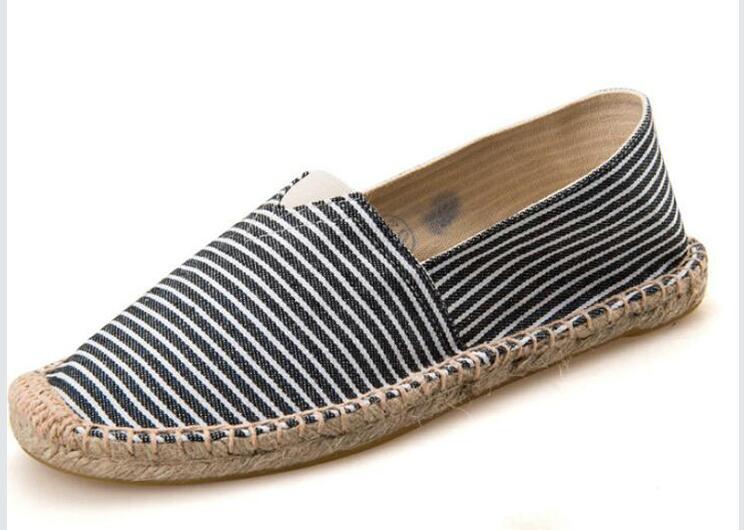 Women Shoes Breathable Espadrille Fisherman Shoes Striped Slip On Lady Casual Shoes Soft Bottom Flat LA-30: Black / 37