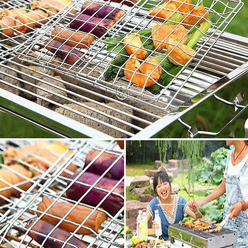 Portable BBQ Grilling Basket Stainless Steel Nonstick Barbecue Grill Basket Tools Grill Mesh for Fish Meat Hamburger