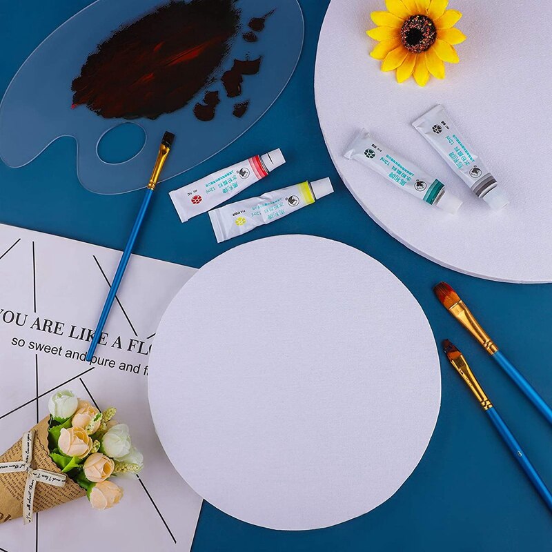 Lienzo redondo preestirado, tablones de lona imprimados para pintar, lienzo de artista , paquete de 4 Uds.