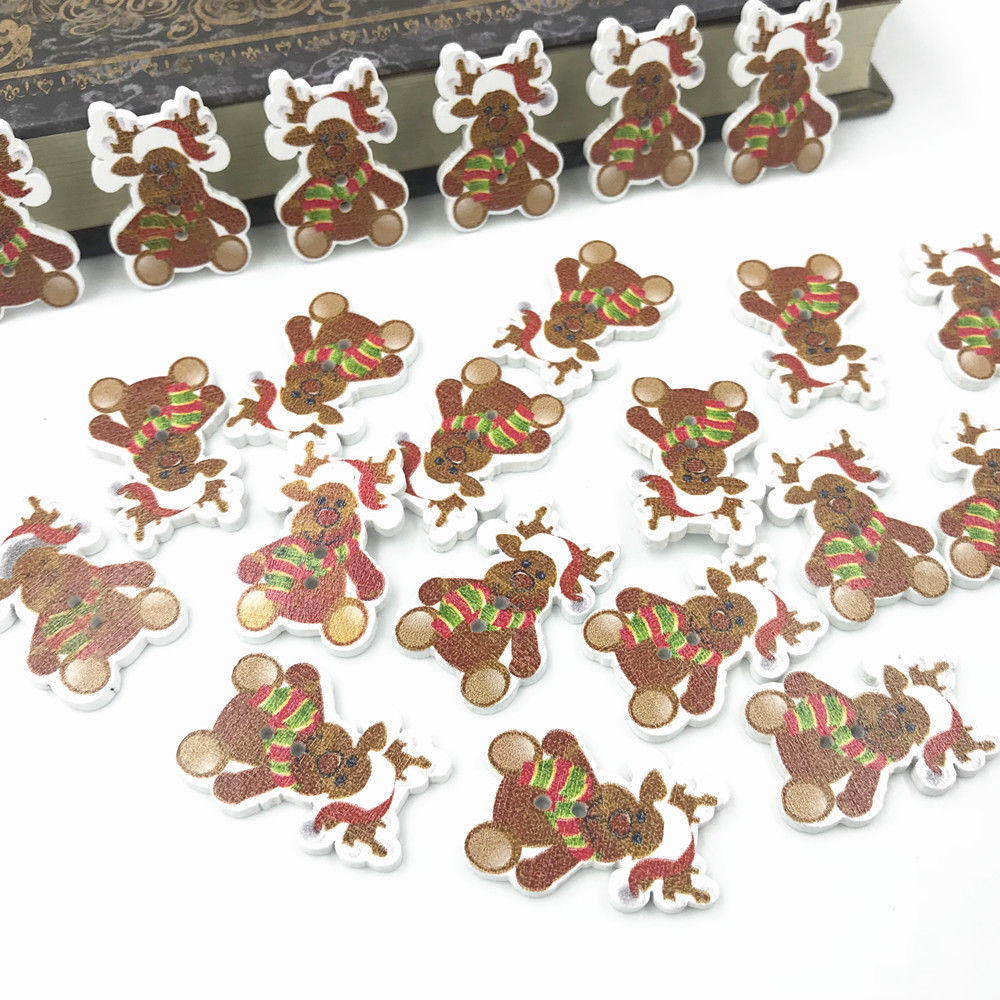 100 pcs Kerst herten Houten Knoppen Kid&#39;s Kerst craft decoratie Naaien 28mm