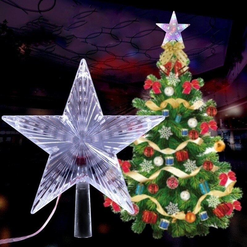 Kerstboom Topper Kleur Veranderende Shiny Vijf-sterren Roterende Light Party Led Lamp Decoraties Xmas Party Ornament 1Pc