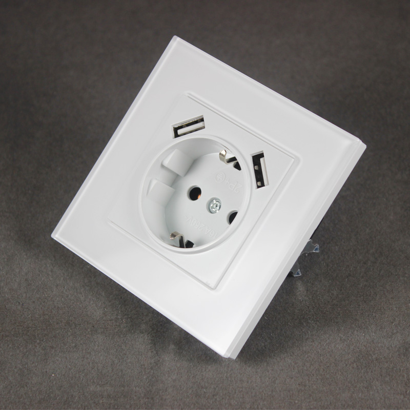 USB Wall Socket Double USB Port 5V 2A Usb white color acrylic patch frame usb outlet FDW-03