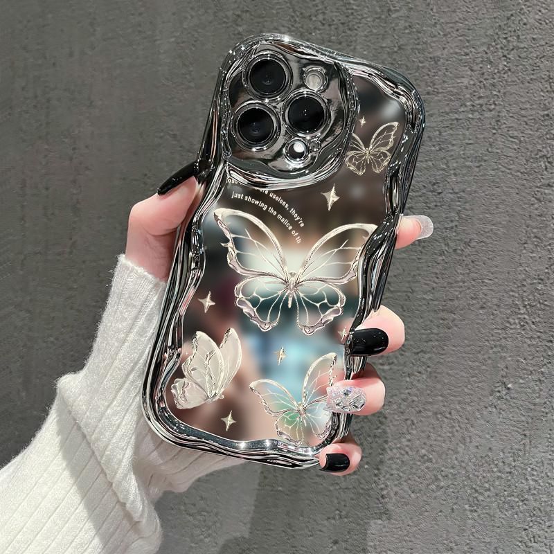 Coque de téléphone papillon scintillant, étui en Silicone souple pour iPhone 14 Pro Max 15 11 12 13 XR 8 7 Plus X XS SE 2022