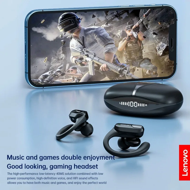 Lenovo Xt80 Bluetooth 5.3 Oortelefoon Echte Draadloze Hoofdtelefoon Met Microfoon Knop Controle Ruisonderdrukking Oorhaken Waterdichte Headset