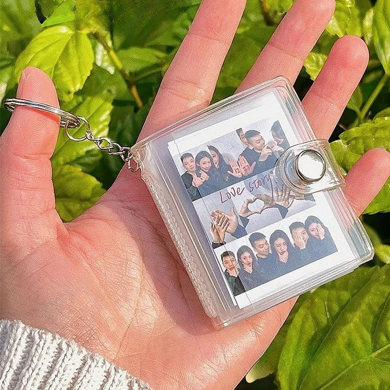 Neues Mini-Fotoalbum für Damen, 1/2 Zoll, Aufbewahrung, Fotokartenhalter, tragbare Tasche, PVC-Album mit Schlüsselanhänger, Rucksack, Schlüsselanhänger