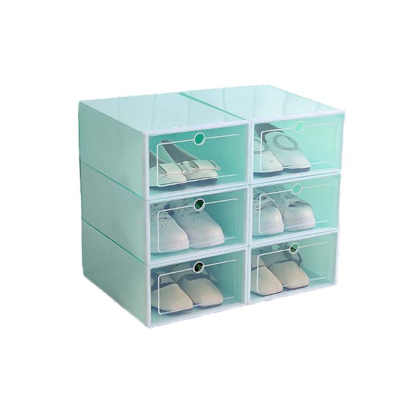 6Pcs Plastic Shoe Box Stackable Foldable Shoe Organizer Drawer Storage Case with Flipping Clear Door Ladies Men 33.5x23.5x13cm: L-Green