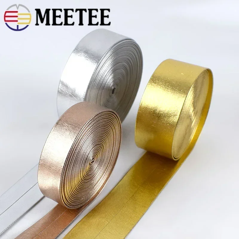 Cinta de cuero sintético PU de 5M y 5-50mm, cordones para bolsas doradas y plateadas, cuerdas para decoración de ropa DIY, lazos, banda para ropa, bolsas, accesorios para bordes