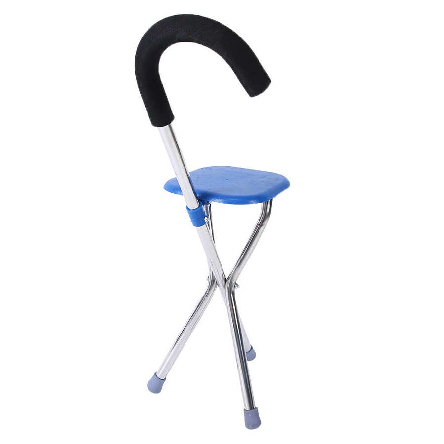 Folding Walking Stick Tripod Stool Stainless Steel Thickening Elderly Walking Cane Multi-Purpose Crutch for Elderly Disabled