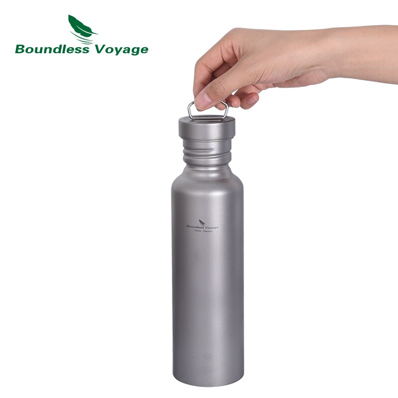 Boundless Voyage 750ml Titanium Sports Bottle with Hanging Lid 420ml Tea Cup Outdoor Camping Cycling Wide-mouth Water Bottle Mug
