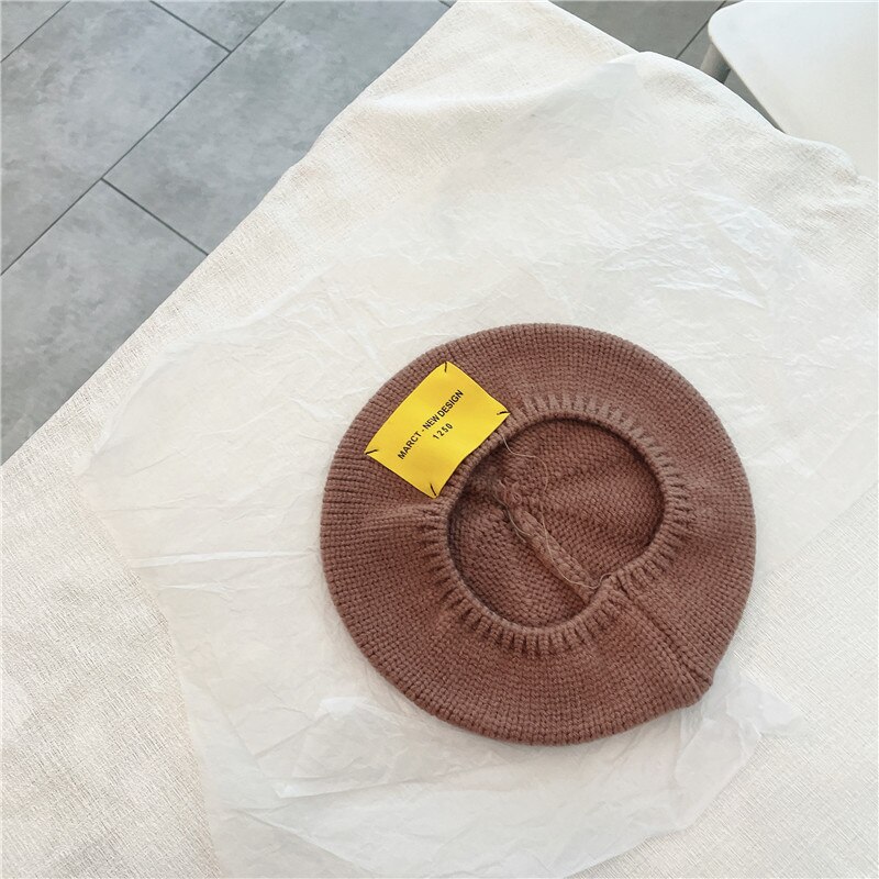 Sombrero de lana para niños, gorros de lana para bebés con patrones de letras, gorro estilo boina, cálido, para otoño e invierno, de 2 a 8 años,: Caqui