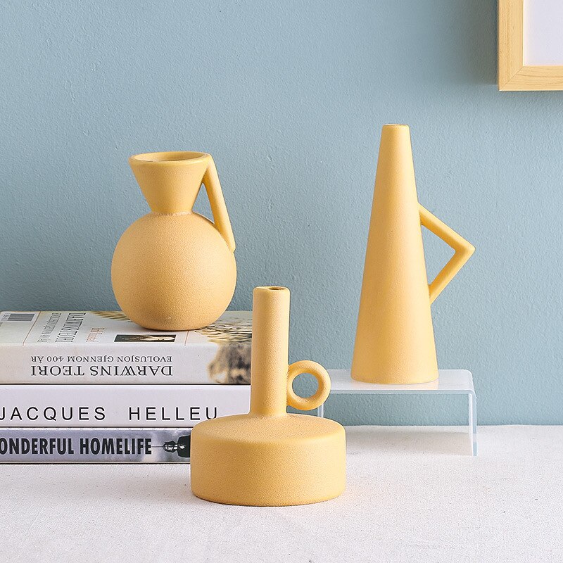 Scandinavische Stijl Geometrische Keramische Vaas Ornamenten Woonkamer Desktop Bloemstuk Container Bruiloft Vaas Voor Tafel Decoratie