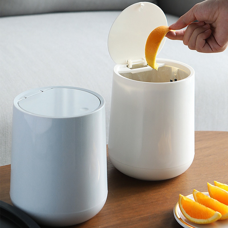 Small Round Plastic Trash Can Wastebasket Garbage Container Bin with Swing Top Lid for Bathrooms Kitchens Home Offices