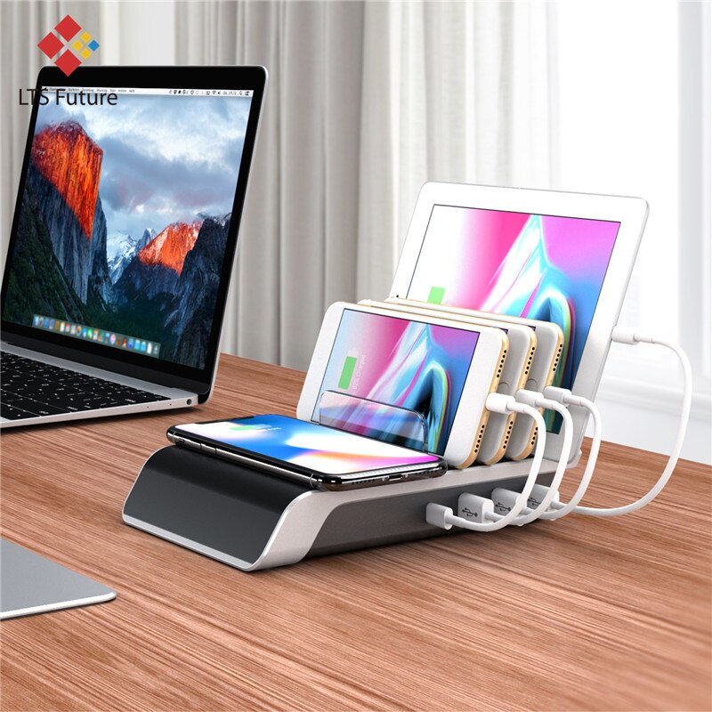 Rápido carregador sem fio para iphone samsung qc 3.0 carga rápida carregadores multi portas usb estação doca de carregamento mesa organizador do telefone