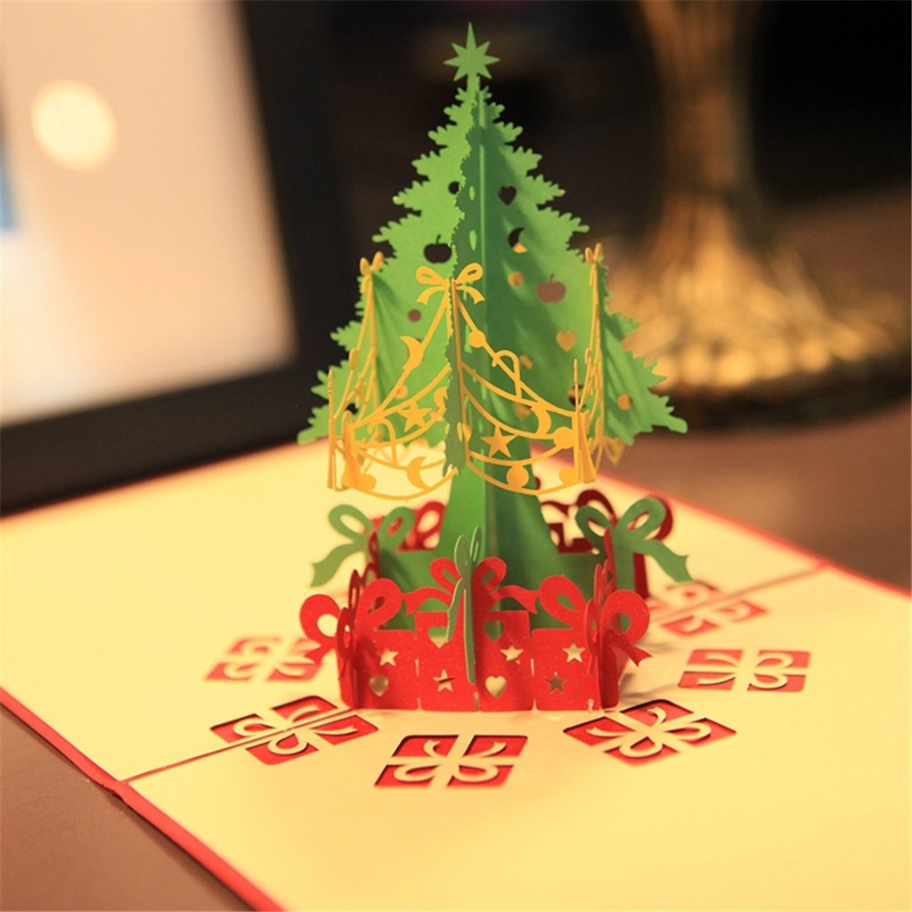 3D Pop Up Christmas Card Decorations Christmas Tree Greetings Card for Xmas Year Baby Greeting Cards Handmade