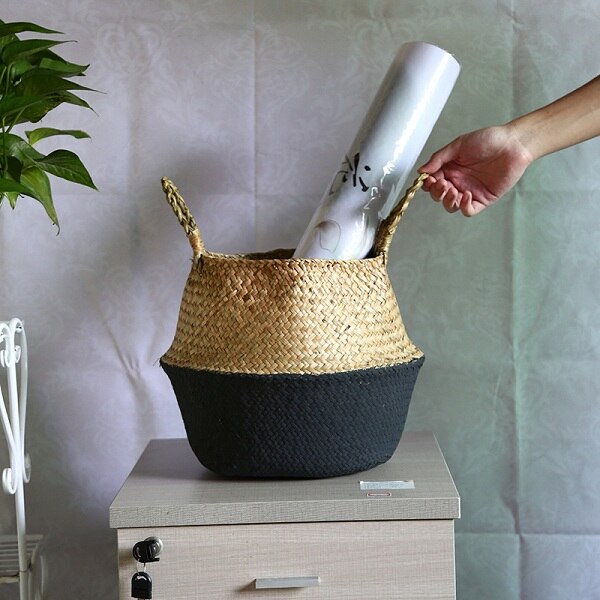 WHISM Pliable Vannerie De Stockage Panier Suspendu Décoratif Paniers Jardin Pot De Fleur Rotin Planteur Herbiers Panier À Linge: Black / M