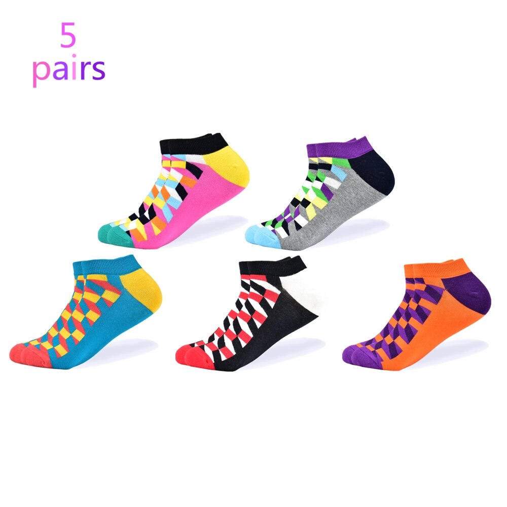 hommes chaussettes dernière décontracté bateau chaussettes court été respirant heureux couleur coton chaussettes hommes: 5 pairs of socks-5