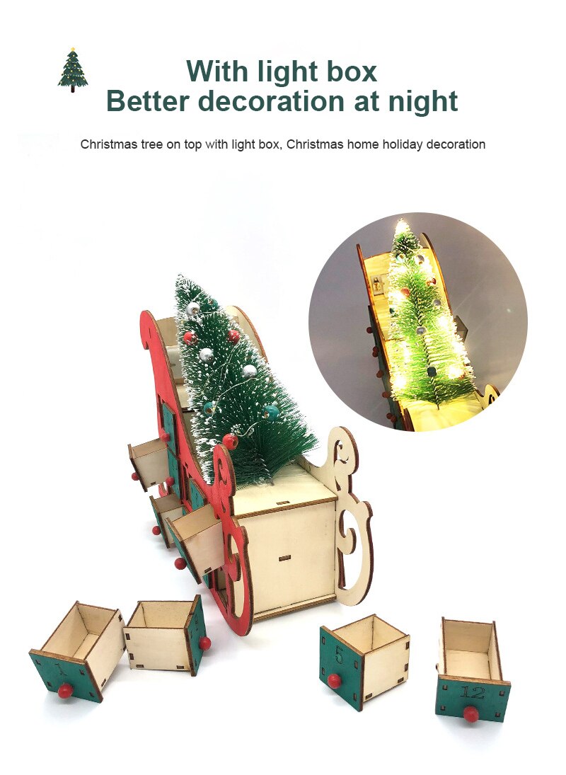 24 Countdown Christmas Calendar Home Sleigh Calendar Wooden Christmas Decoration Box Year Xmas Home Decor