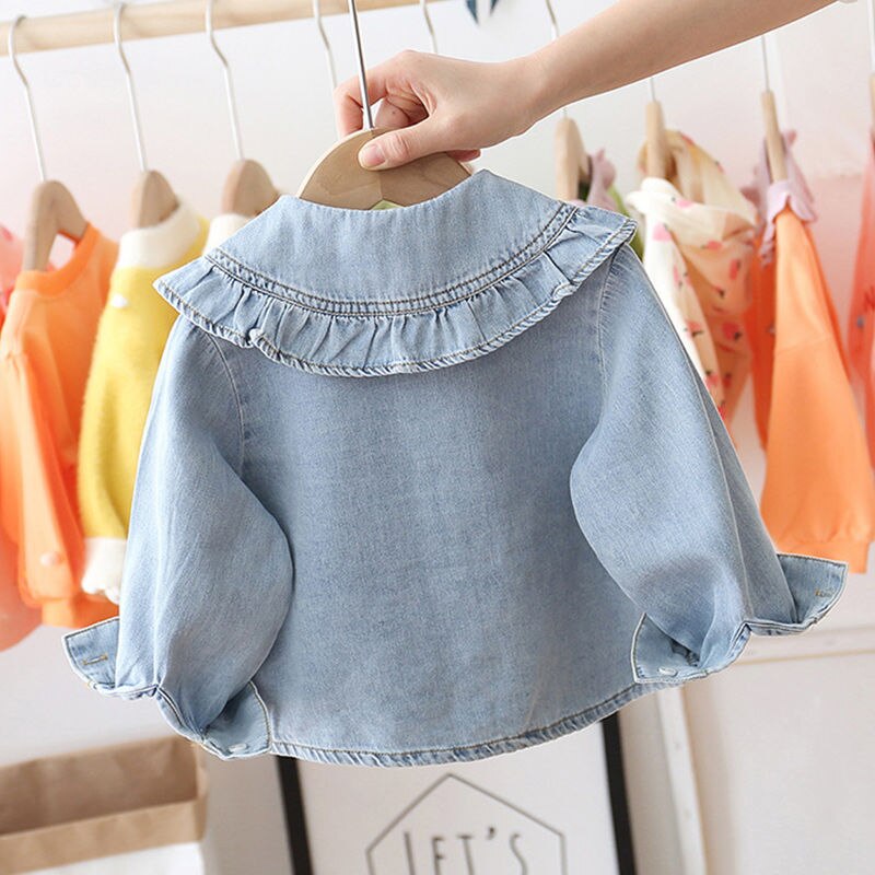 Toddler Kids Spring Cowboy Shirt Baby Girls Cotton Soft Collar Children's Denim Coat Recreational Style Sweet Princess