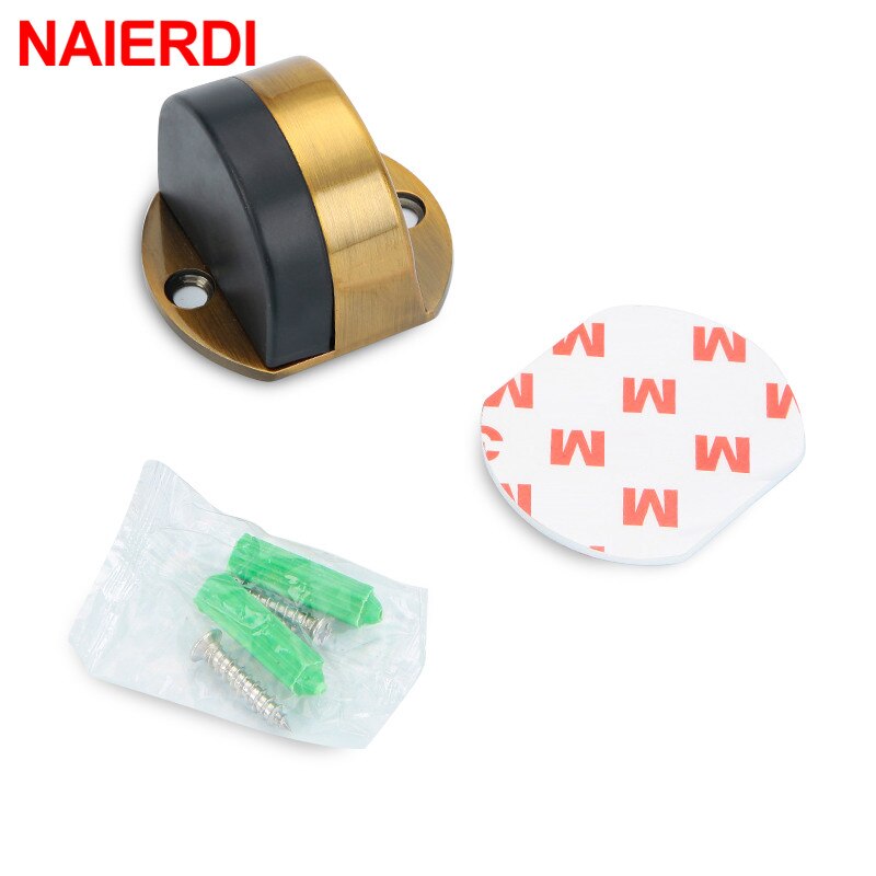 NAIERIDI Non-punch Sticker Water-proof Door Stop Stainless Steel Door Stopper Hidden Rubber Door Stop Furniture Door Hardware