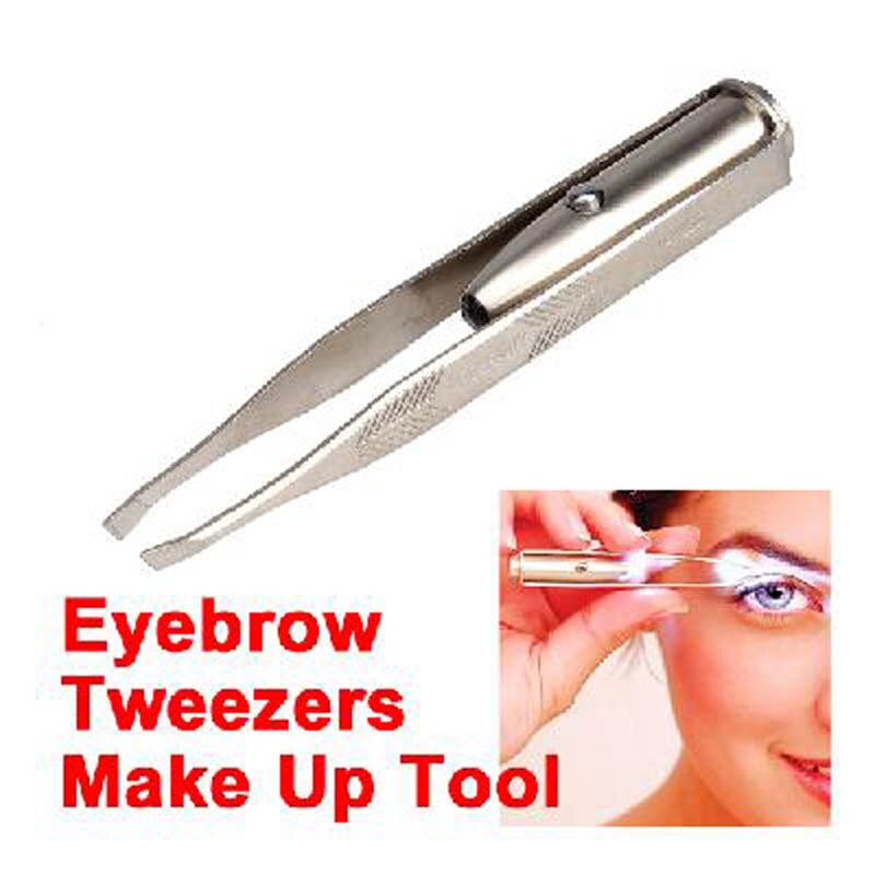 Stainless Steel Eyebrow Tweezers with LED Light Hair Removal Make Up Tool NIN668