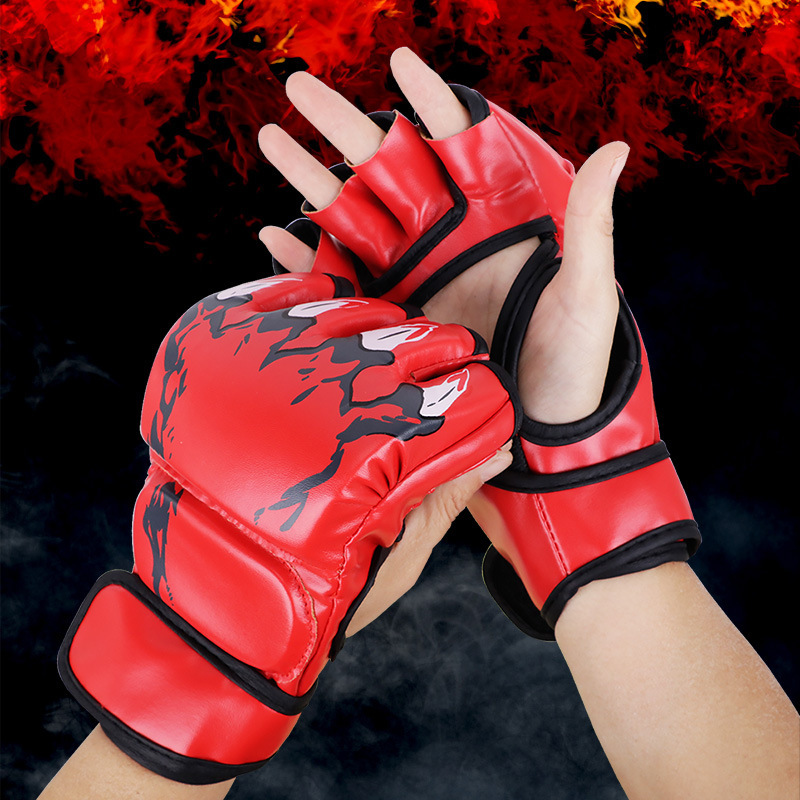 Professionele bokshandschoenen met halve vingers voor volwassenen Kinderen MMA Gratis zandzaktraining Beschermende vechtuitrusting Boksuitrusting Luta: Rood