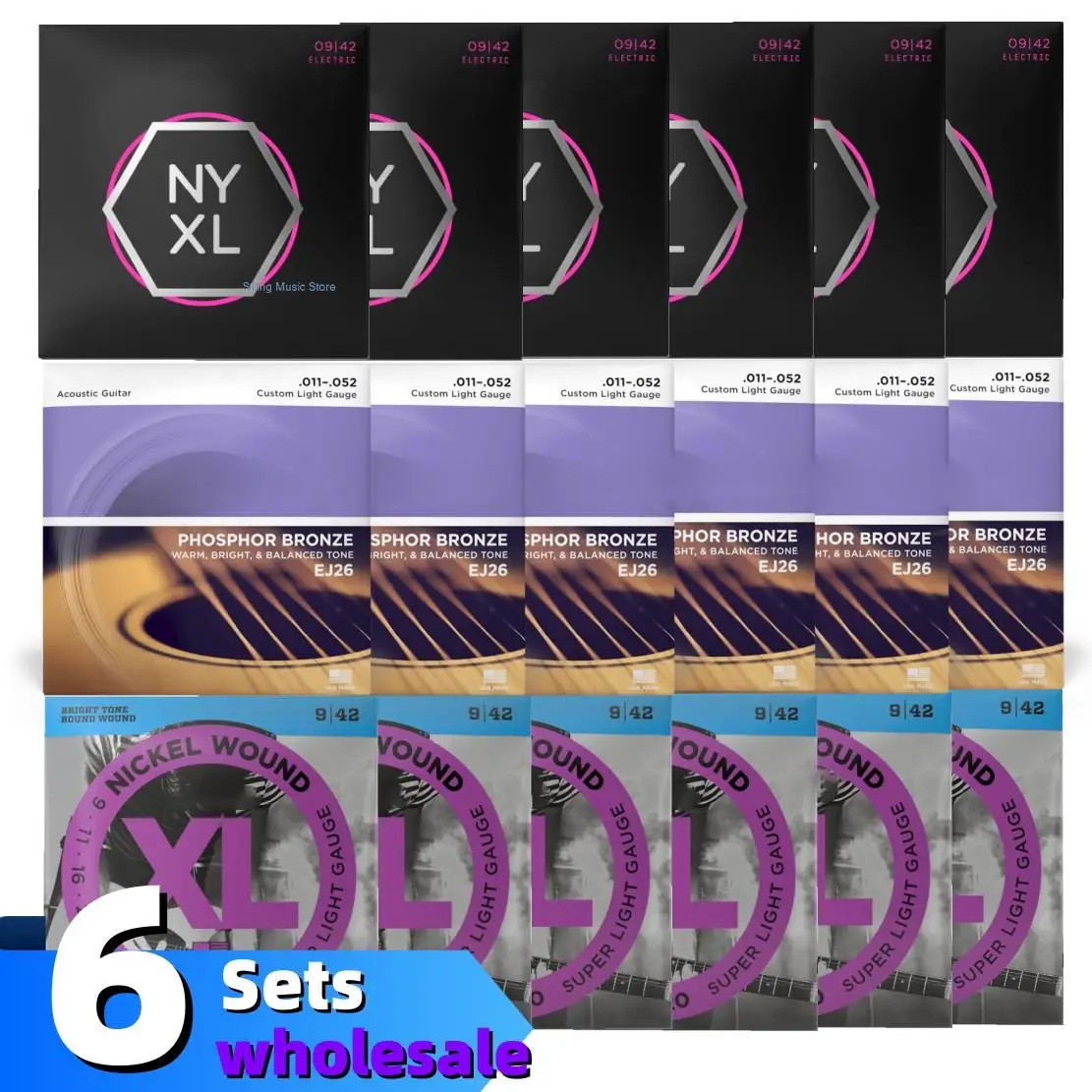 6 PCS Carbon Steel Nickel Core Wound Electric String Musician's First Choice Rich Timbre Feel Moderate For 6-String Guitar