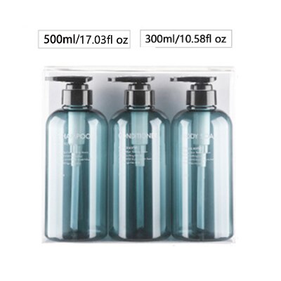 3 stk/sett såpedispenser flaske baderom sjampo flaske stor kapasitet press type lotion kroppsåpe tom flaske sett 300ml/500ml: Blå / 300ml