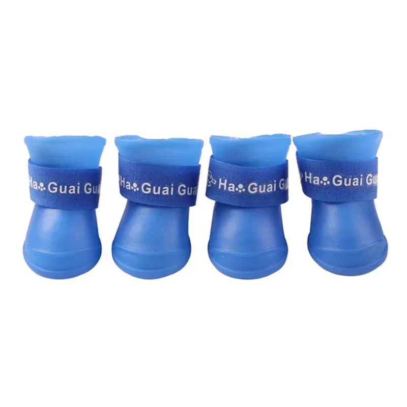4 unids/lote S/M/L mascota de perro de lluvia, zapatos para perros, botines de goma, antideslizantes, impermeables, para mascotas, perros, gatos, zapatos de lluvia: L / Blue