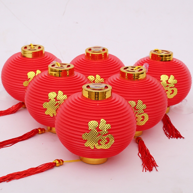 (16 stk / pakke) små flockende røde lanterner bryllupsfest indretning diy håndværk søde kinesiske plast lanterner fest hjem dekoration